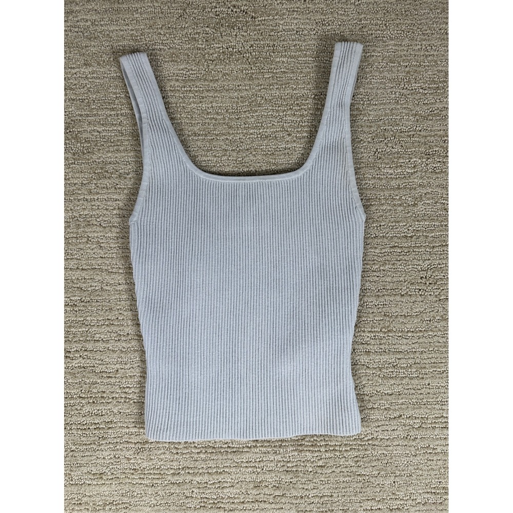 Babaton Ribbed Knit Tank Top Light Blue Grey Scoop Neck Sleeveless XS